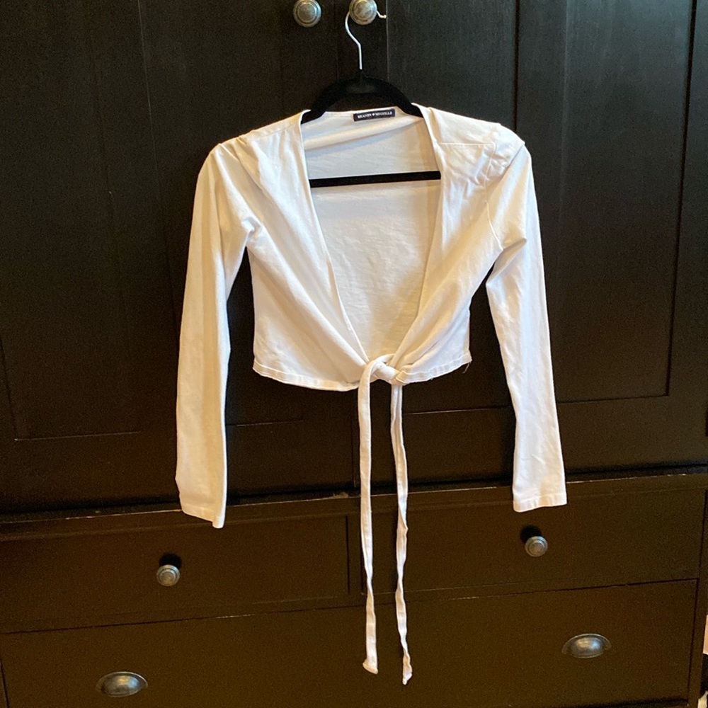 Brandy Melville tie up white cotton long sleeve shirt